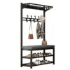Coat rack with bench, free-standing coat rack with shoe rack 2 shelves, multifunctional metal frame clothes rack with 9 hooks, industrial design,