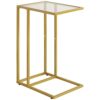 YMYNY C Shaped End Table, Tempered Glass Snack Side Table for Small Space with Metal Frame, Narrow Couch Table, for Living Room, Bedroom, Modern