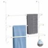 3 Tier Over the Door Towel Rail, Hanging Towel Rack for Bathroom, Adjustable Towel Holder with 2 Hooks for Storage Drying Towels Clothes, White