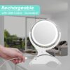 Auxmir 1X / 10X Magnifying Makeup Mirror With Light, Double Sided Rechargeable Mirror with Adjustable Brightness, 360° Rotation Cosmetic Mirror f
