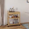 SMIBUY Kitchen Island Cart on Wheels with Storage Drawer & Shelves, Bamboo 3-Tier Rolling Utility Serving Rack with Solid Wood Countertop & Locka