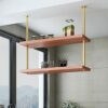 SUCHETA Wine Rack Ceiling Shelf Loft Retro Solid Wood Wrought Iron Restaurant Front Shelf Rack Shelf Storage Rack Hanger For Storage Wine Glass B