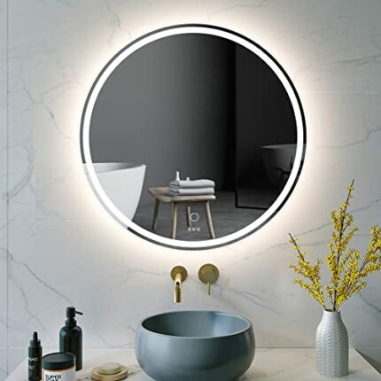 KWW 70 cm Large Modern LED Round Mirror Bathroom Vanity Mirror, Color Temperature Adjustable, Wall Mounted, Anti-Fog Dimmable Lights Makeup Mirro