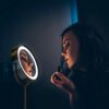 Gospire 10x Magnified Lighted Makeup Mirror Double Sided Round Magnifying Mirror Standing 360 Degree Swivel Vanity Mirror Battery Operated 7 Inch