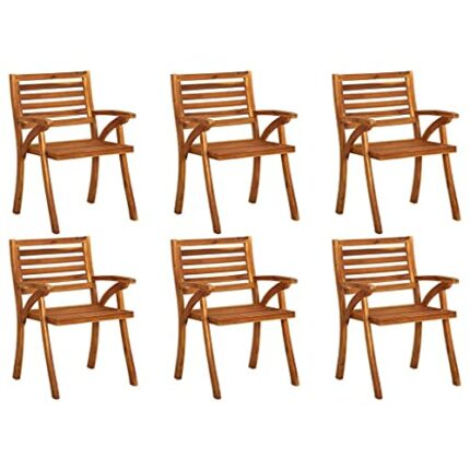vidaXL 6x Solid Acacia Wood Garden Chairs Outdoor Seating Furniture Wooden Patio Side Seat Picnic Backyard Portable Dinner Armchair Brown