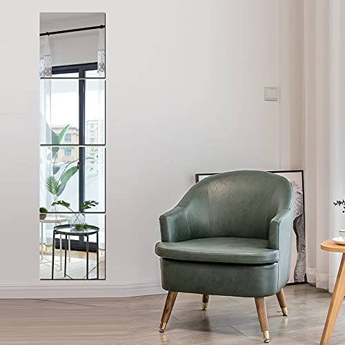 Full Body Wall Mirrors, 4pcs 12x12 Acrylic Plexiglass Mirror Wall-Mounted Full Length Frameless Mirror Over the Door Large Long Mirror Home Worko