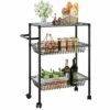 YXBDN 3 Tier Kitchen Trolley Rolling Storage Cart Serving Trolley With Handle Black Iron Bathroom Shelf