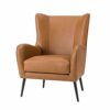 HULALA HOME Faux Leather Accent Chair Removable Cushion, Comfy Upholstered Armchair with Black Metal Legs & Nailhead Trim Wingback Vanity Desk Ch