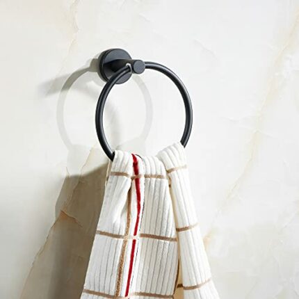 SARIHOSY Round Towel Ring Matt Black Bath Towel Rail Bathroom Kitchen, Hanging Towel Hanger Bathroom Accessories Hotel Square, Hand Towel Rail Ho
