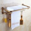 HIGOH Towel Racks, Bathroom Towel Rack Wall Mounted Towel Holder,Antique Multifunctional Folding Bath Towel Rack,All Copper Hook Towel Shelf,Euro