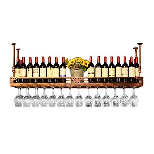 Qunine Wine Racks Adjustable Height, Ceiling Mounted Hanging Wine Bottle Holder Metal Iron Wine Glass Rack Goblet Stemware Racks Bronze, Size : 1