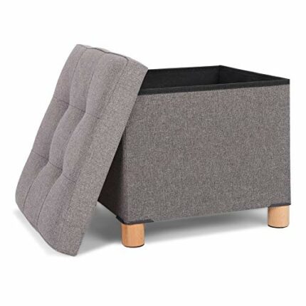 Wakects Fabric Ottoman Storage Boxes, Foot Rest Stool Seat, Linen Toy Storage, Grey Footstool Cube Seating Box for Living Room Toy Chest 14.96x14