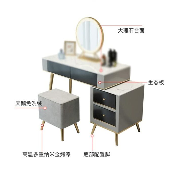 NXYDD Home with LED Lights Dressing Table Bedroom Iron Makeup Table with Multiple Drawers Dressing Table