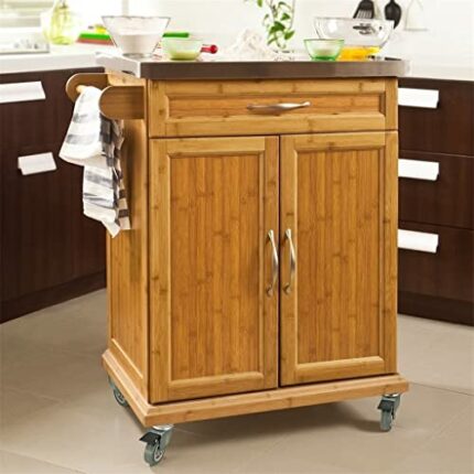 DINGZZ Kitchen Cabinet, Kitchen Storage Trolley Cart with Stainless Steel Surface