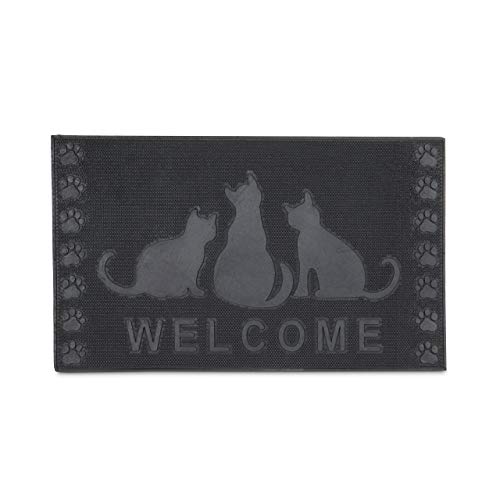 Relaxdays Rubber Doormat with Cat Pattern, Welcome Mat of Anti-Slip and Weather-Proof in Snow and Rain with Cats 0.5 x 75 x 45 cm, Black