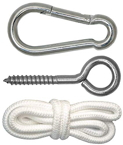AMANKA Fastening kit for hanging chairs suspended swing chair hanging hammock chair Made of Sturdy Metal Incl. Carabiner Eyebolt Rope| Weight bea