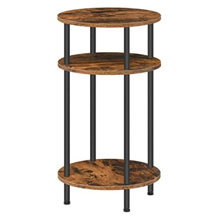 HOOBRO Tall Sofa Side Table, Small Round Coffee Table with Storage, Industrial Telephone Table for Small Space, Bedside Table, for Living Room, B