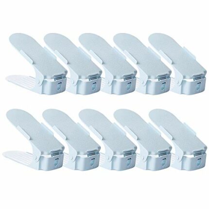 PENGKE Shoe Slots Space Saver for Closet Organization,Adjustable Shoe Stacker Space Saver for Double Deck Shoe Rack Holder,Blue Pack of 10