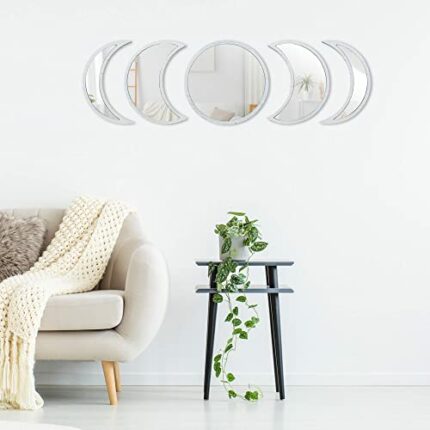 MI & HER - Boho Moon Phase Mirror Set Glass - Real Glass Mirror - Wood Frame - Premium Quality - Gothic Mirror, Scrying Mirror. Includes Hardware