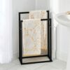 mDesign Towel Holder — 2-Bar Towel Rail for Bathroom Storage and Organisation — Freestanding Towel Rack for Bath, Hand and Face Towels — Matte Bl