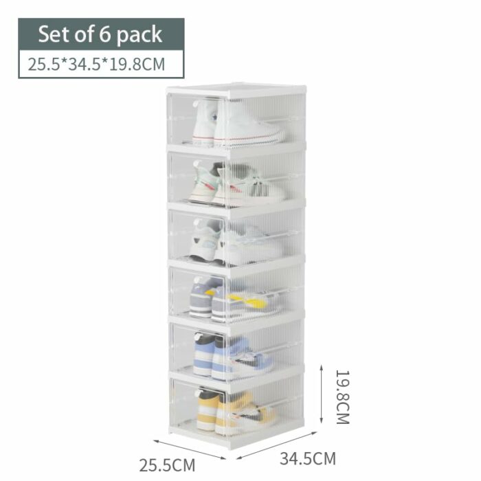 IIRARA Large Shoe Storage Box, Set of 6 Tier Clear Plastic Stackable Shoe Organizer for Closet, Drop Front Foldable Shoe Holder with Lid Plastic