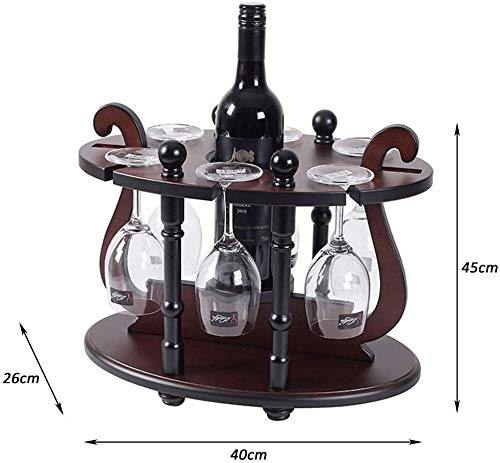 PIBM Stylish Simplicity Wine Racks Free Standing Wine Glass Holder,Round Ding,Solid Wood Creative Wine Display with 6 Glass Rack Amp; 1 Bottle Ho
