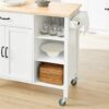 BHVXW Design Kitchen Trolley with Worktop Kitchen Island Kitchen Cabinet Trolley Sideboard on Wheels White Natural
