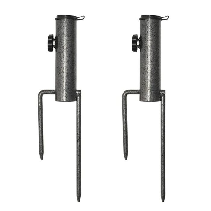 MEETOZ Heavy Duty Patio Umbrella Steel Anchor Beach Umbrella Metal Holder Stands, Stand-Sand Grass Auger with Two Forks Ideal for Use in Soil Bla