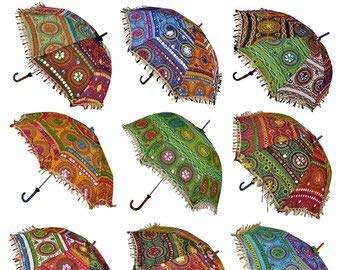 Indian Wedding Umbrella Decoration Handmade embroidery Elephant Umbrella Decorations Mirror parasols Cotton Umbrellas Lot (MULTI)