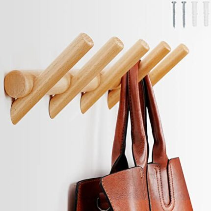 KMZZTCN Wooden Coat Rack Wall Mount, Wood Coat Hooks Wall Mounted, 5 Wood Hooks for Hanging Coats Vintage & Pretty, Coat Hook Easy to Install, Wa