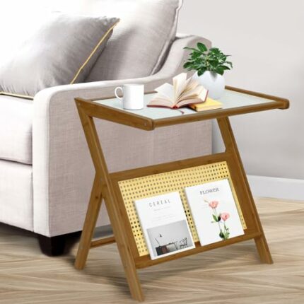 Bootuu Rattan Nightstand Side Table,