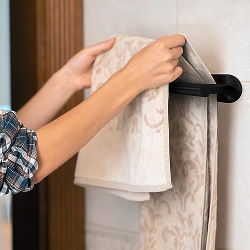 Joejis Self Adhesive Towel Rail 40cm Stainless Steel & Black Matte Bathroom Towel Holder Multiuse for Kitchen or Bathroom Towel Rail Drill-free (