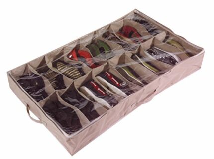 Brilliant Feet CST025 - Large Heavy Duty 16 Pocket Underbed Shoe Storage Bag for up to 16 Pairs of Shoes - Robust Oxford Canvas-Type Material (60