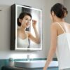 KWW 50 x 70 cm LED Lighted Bathroom Medicine Cabinet with Mirror, Defogger, Dimmer, 3 Color Light Makeup Mirror, Outlets & USBs, Easy to Install,