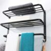 Winmien 3-Tier Bathroom Towel Shelf with Tower Bars, Stainless Steel Towel Racks for Bathroom Wall Mounted (Black，24 inch)