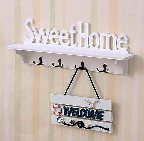 GAESHOW Coat Rack Shelf Wall Mounted, Coat Hook with 4 Metal Dual Hooks, Hallway Organiser Hooks Stand for Bathroom, Bedroom, Kitchen, Living Roo