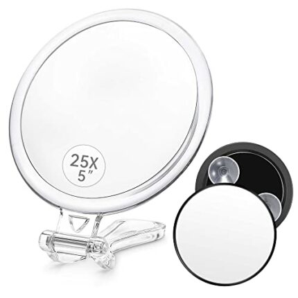 MIYADIVA Hand Mirror 25X Magnifying Mirror with Handle,Magnifying Makeup Mirror with Double Side 25X/1X Travel Makeup Mirror and 10X Magnifying M