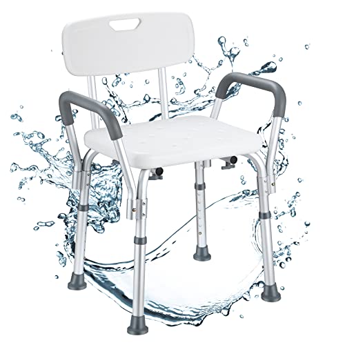 NArra Shower Stool, Height Adjustable Shower Chair with Detachable Armrests Backrest, Perching Stool Load up to 150kg with Non-Slip Foot Pads, Ba