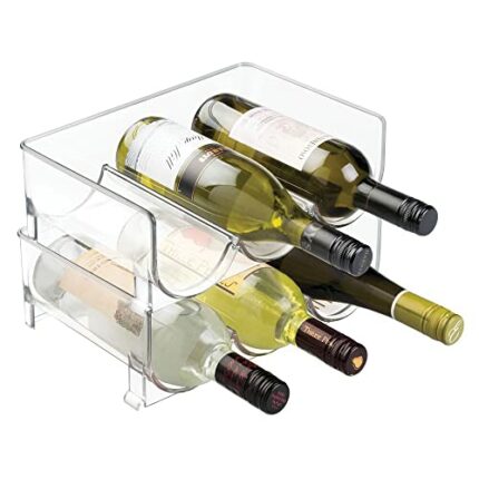 mDesign Set of 2 Stackable Wine Rack - Plastic Wine Bottle Rack - Horizontal Wine Holder Extends Wine and Cork Life - 6 Bottles Each - Clear