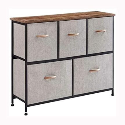 N/A 5 Drawer Dresser Storage Organizer Cabinet For Bedroom Living Room Hallway Entryway Closet With Wide Sturdy Steel Frame Wood Top