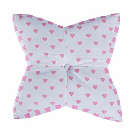 HOMESCAPES Pink and White Star Floor Cushion Large Decorative Children’s & Garden Seat Pad with Heart Pattern, Pre-Filled 100% Cotton Indoor and