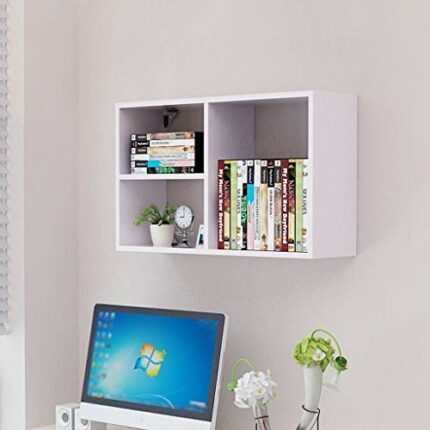 PIBM Wooden Wine Rack Wall-Mounted Modren Simple Storage Shelf Separate Stable Easy to Store J1029, White , 80 × 24 × 50cm