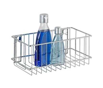 WENKO 21430100 Wall shelf large Classic - fixing without drilling, Steel, 24 x 10 x 14 cm, Chrome