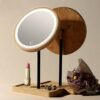 QUANJJ Wooden Desktop LED Makeup USB Charging Adjustable Bright Diffused 360 Rotation Light Up