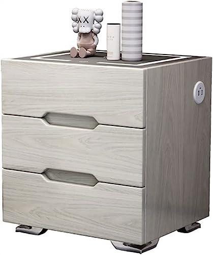 MEYFAR Smart Bedside Table with Double USB Charging Multi-Function 3 Drawers Cabinet Hand Sensor LED Nightstands Wireless Charging