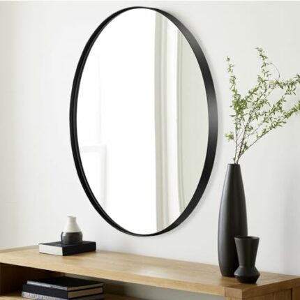 JENBELY Oval Bathroom Mirror, 22"x30" Black Oval Vanity Mirror, Wall Mirror of Black Metal Frame, Home Decorative Wall Mounted Mirror for Bathroo