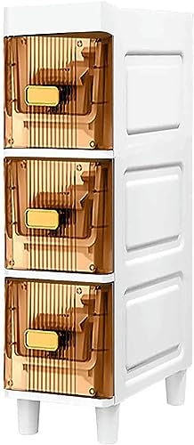 OPSREY Narrow Bathroom Corner Floor Cabinet, Slim Toilet Paper Storage Cabinet with Clear Drawers and Casters, Bathroom Floor Cabinet Storage Car