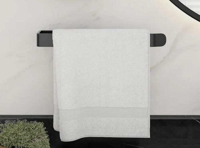 UK Seller | 31cm Long Towel Holder Matte Black Aluminium Metal | Wall Mounted Tea Towel Holder | Kitchen/Bathroom Towel Bar Rail Screws Included
