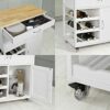 UXZDX Kitchen Storage Serving Trolley Cart with Rubber Wood Worktop Storage Cabinet