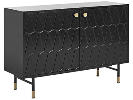 Modern Sideboard Living Room Bedroom Cabinet 2 Door Metal Legs Black Adante